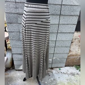 Poof! Black and Gray Striped Maxi Skirt